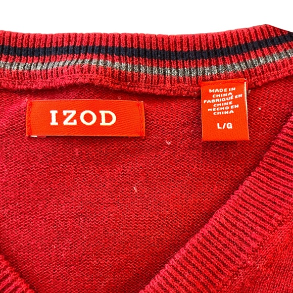 Izod Men’s Red Long Sleeve V-Neck Knit Vintage Cotton Sweater Top Shirt sz Large - Picture 3 of 3